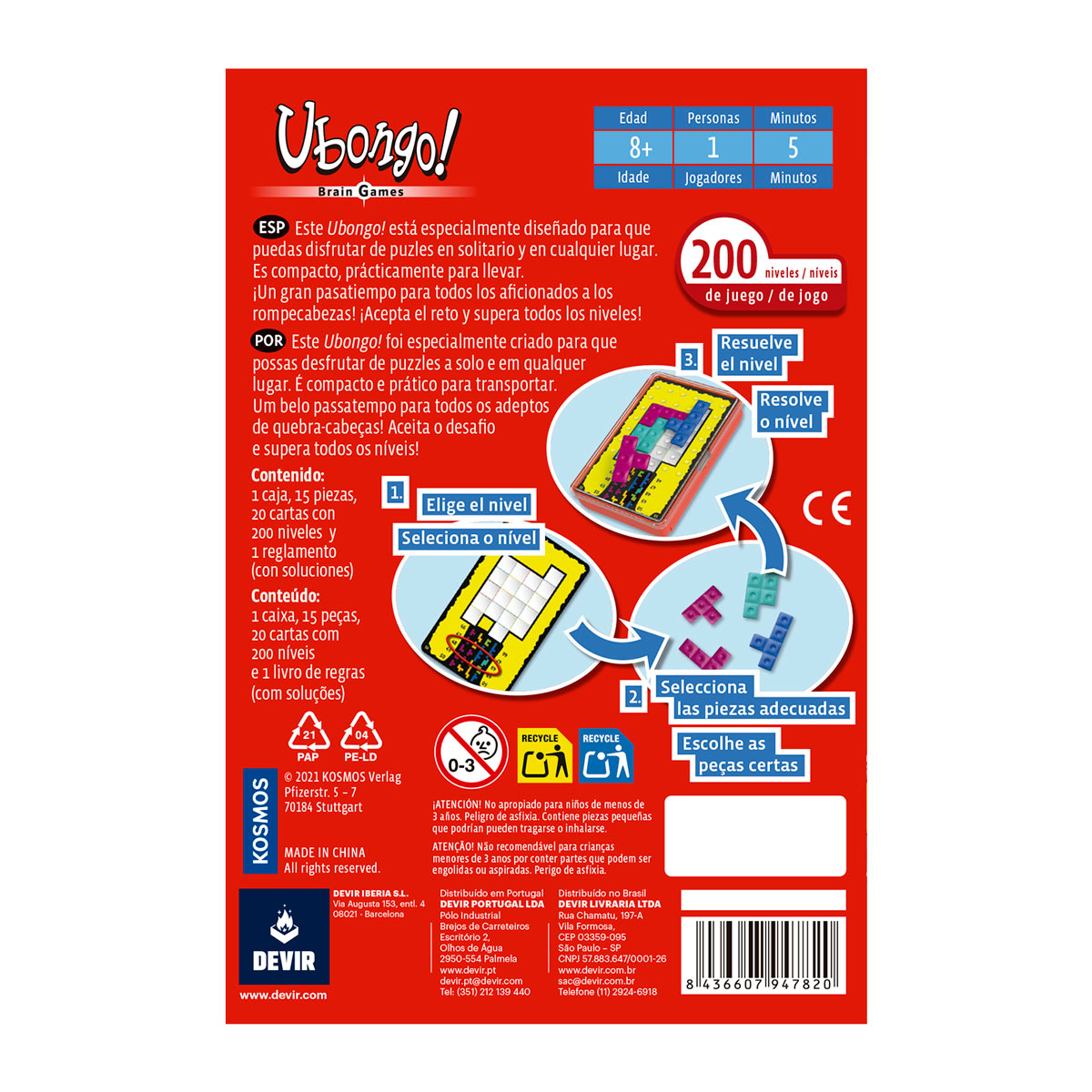 Ubongo Brain Game, Juego de Mesa, Devir