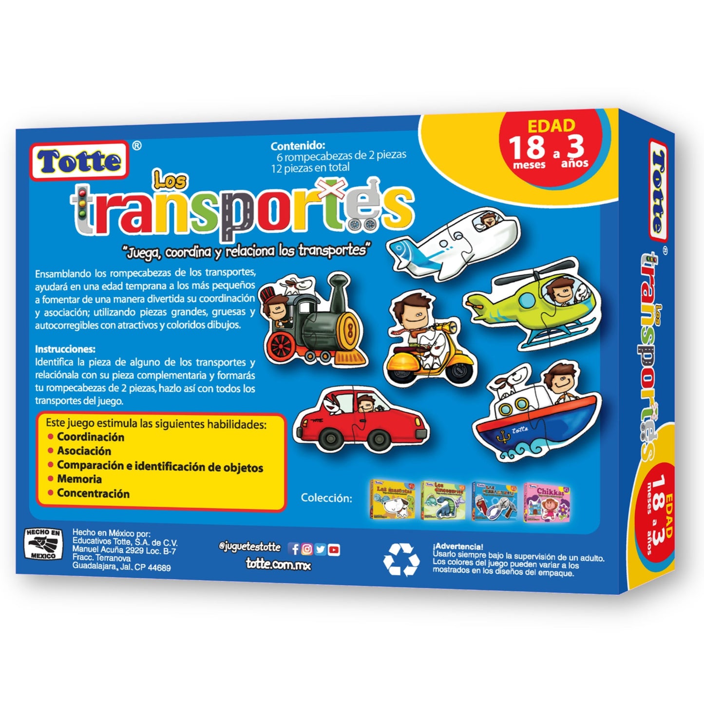 Los Transportes 6 Rompecabezas de 2 piezas , Educativos Totte