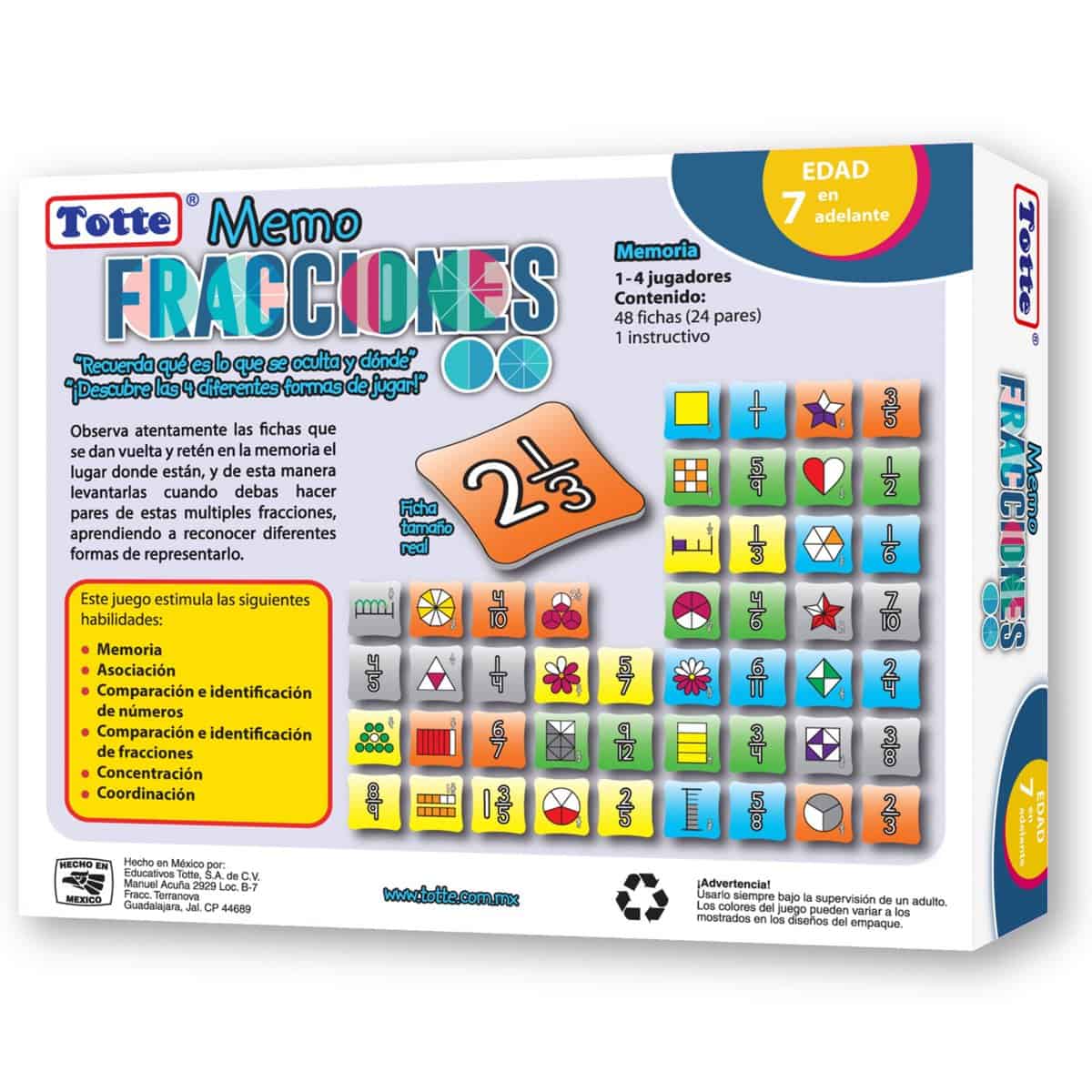 Memo Fracciones 48 piezas , Educativos Totte