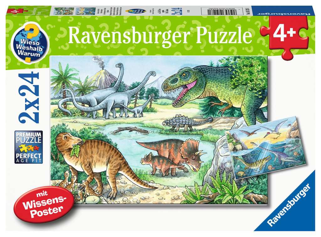 Dinosaurios de Tierra y Mar: Rompecabezas 2 x 24 Piezas Ravensburger