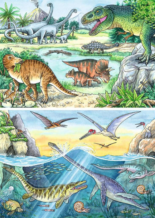 Dinosaurios de Tierra y Mar: Rompecabezas 2 x 24 Piezas Ravensburger