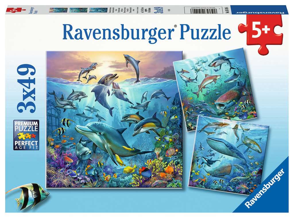 El Mundo Animal del Oceano: Rompecabezas 3 x 49 Piezas Ravensburger