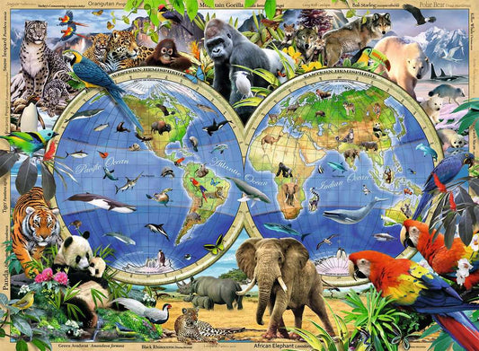 Mapa Animales Salvajes: Rompecabezas 300 Piezas XXL Ravensburger