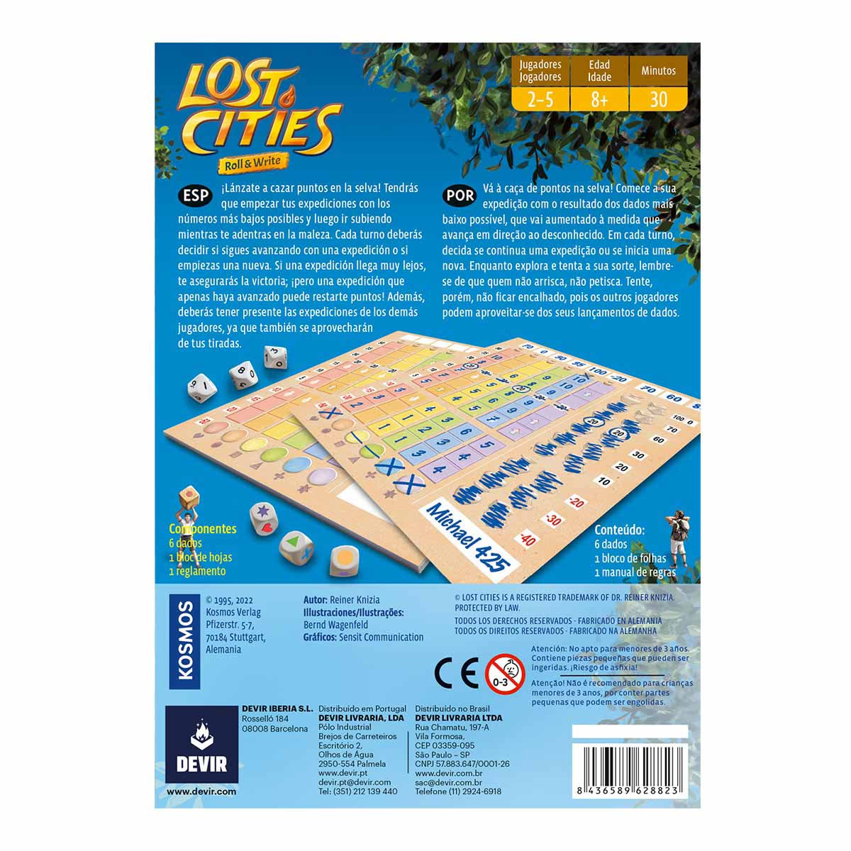 Lost Cities: Roll & Write, Juego de Mesa, Devir