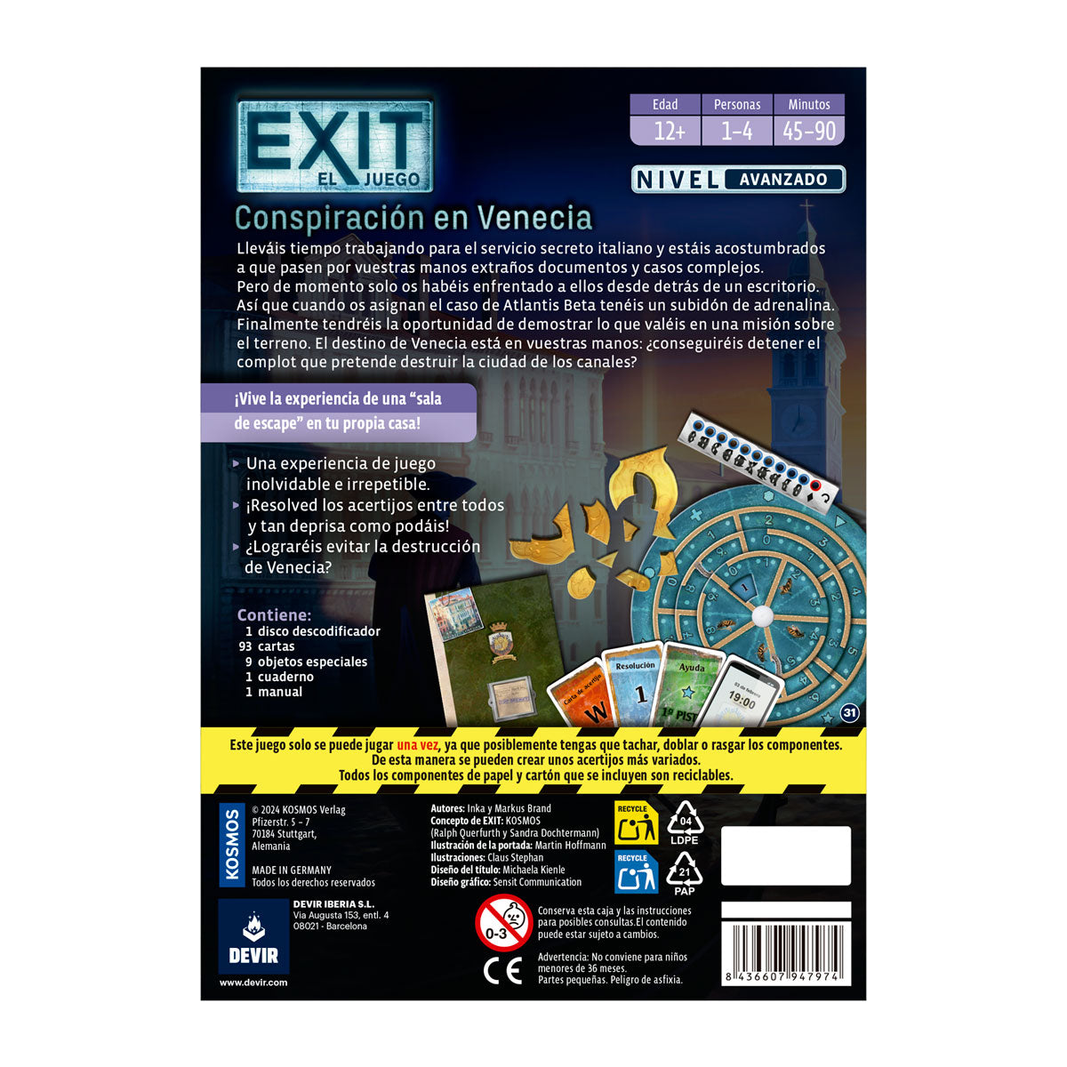EXIT 31 - Conspiración en Venecia , Juego de Mesa, Devir
