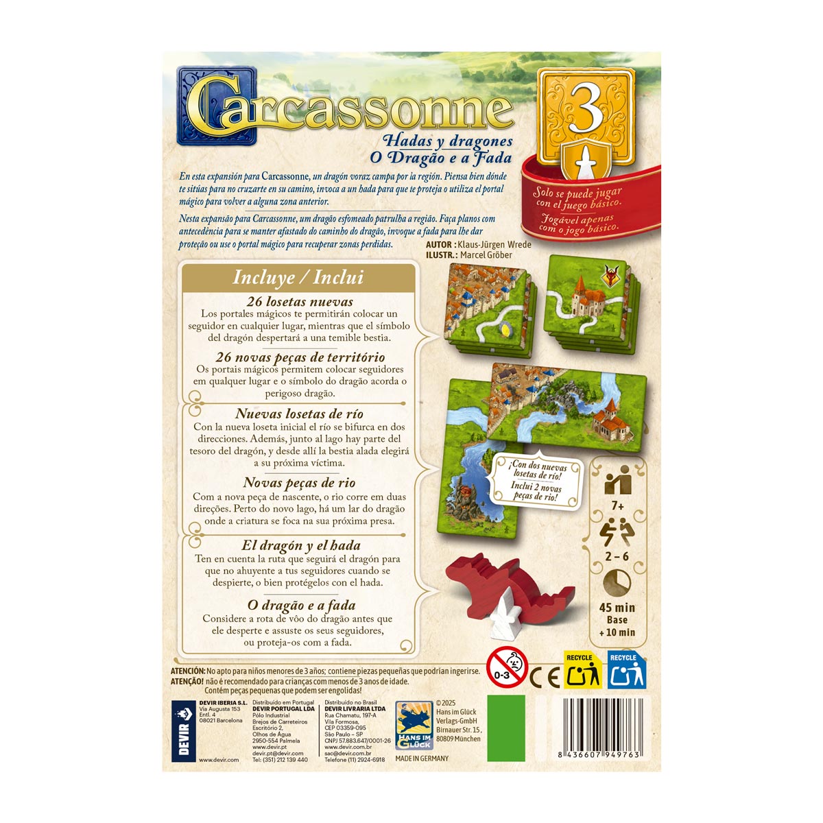 Carcassonne Exp. 3 - Dragones y Hadas, Juego de Mesa Devir
