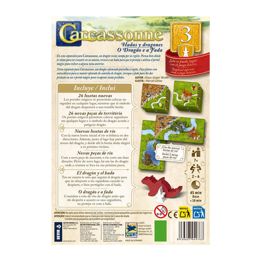 Carcassonne Exp. 3 - Dragones y Hadas, Juego de Mesa Devir