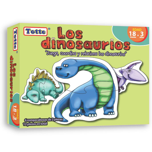 Los Dinosaurios 6 Rompecabezas de 2 piezas , Educativos Totte