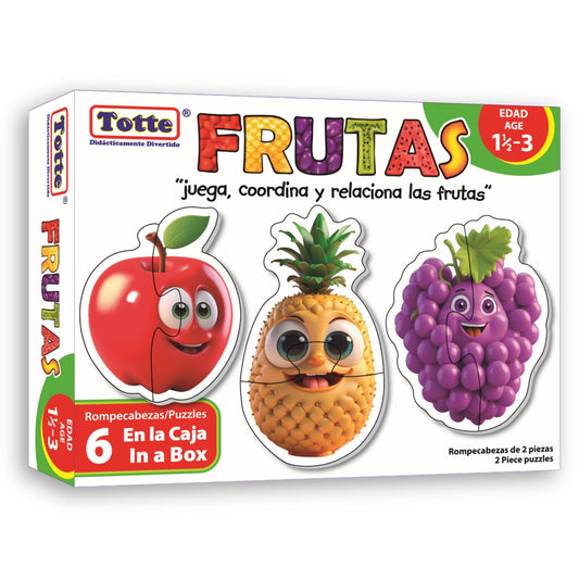 Frutas 6 Rompecabezas de 2 piezas , Educativos Totte