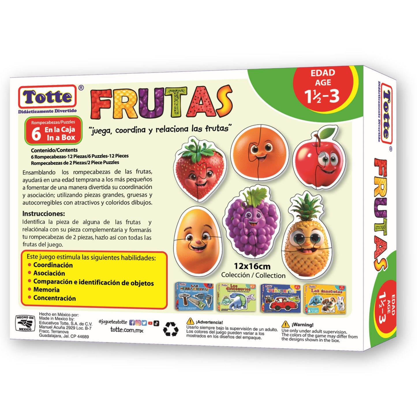 Frutas 6 Rompecabezas de 2 piezas , Educativos Totte