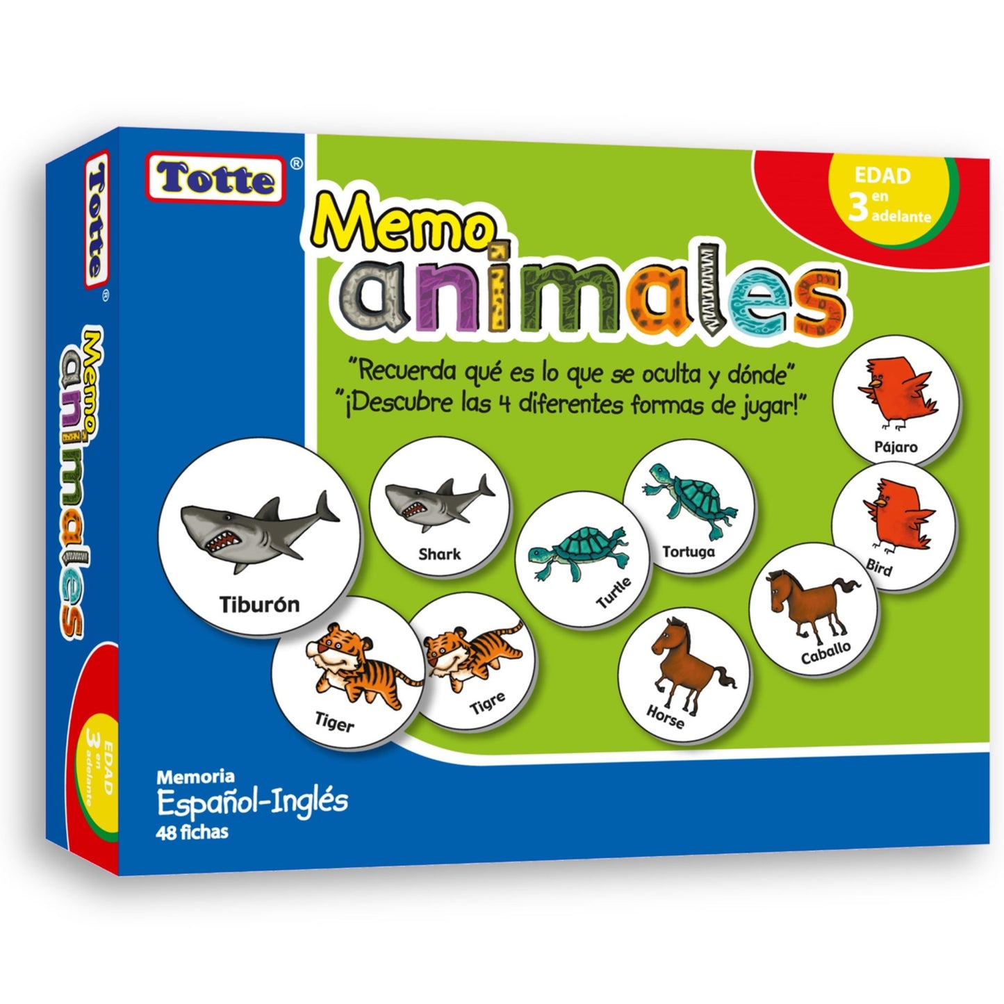 Memo Animales 48 piezas (español-inglés) , Educativos Totte