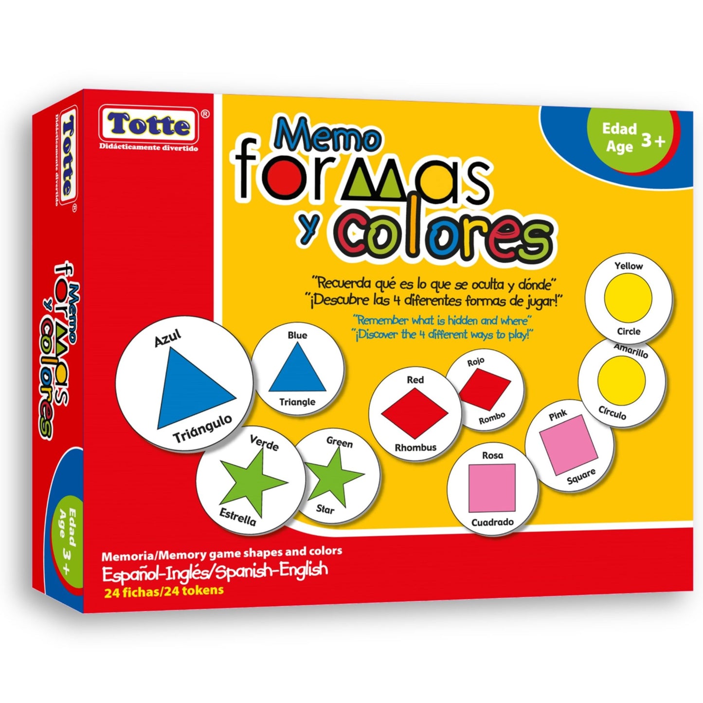 Memo Formas y Colores 24 piezas (español-inglés) , Educativos Totte