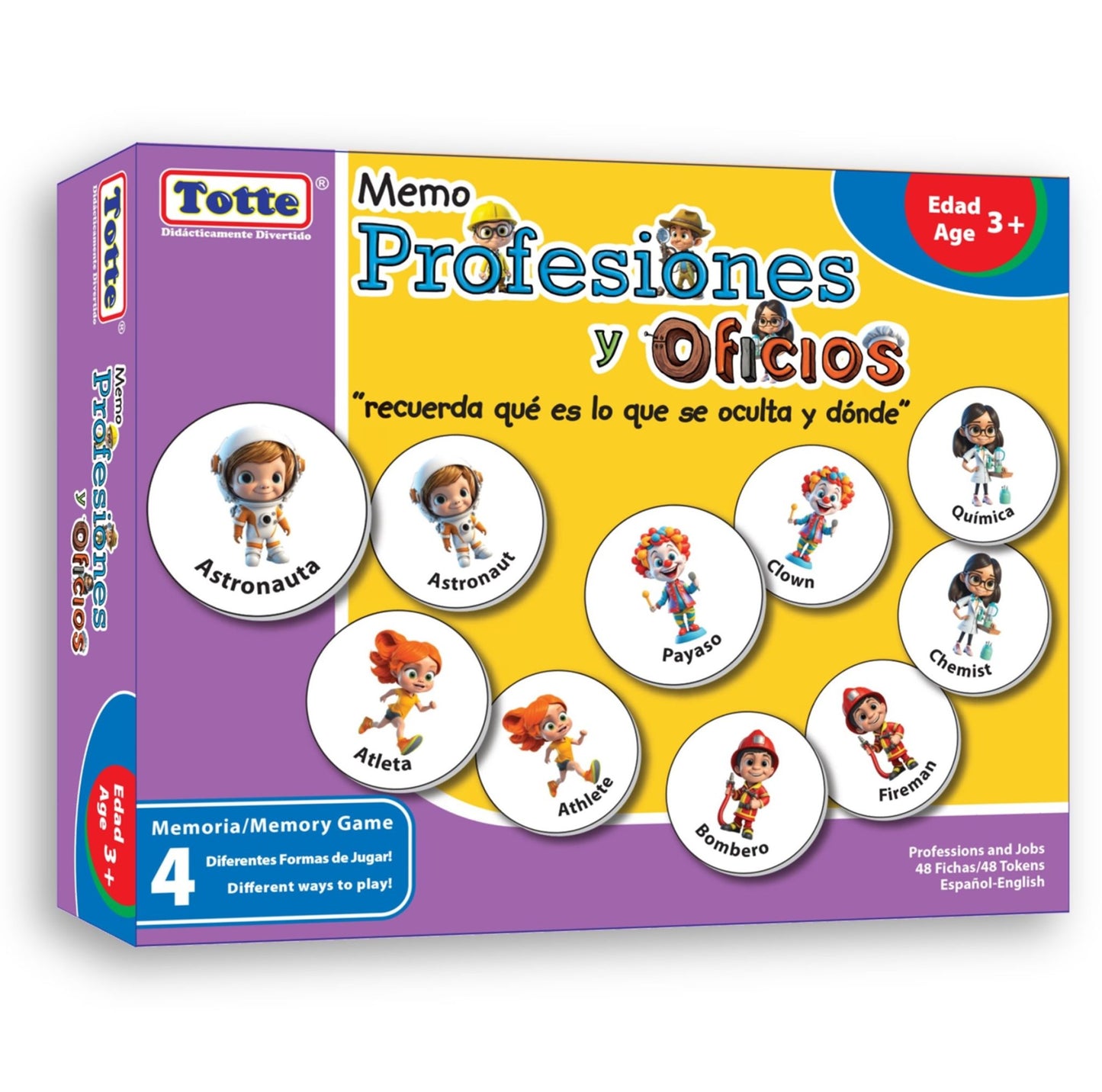 Memo Profesiones y Oficios 48 piezas (español-inglés) , Educativos Totte