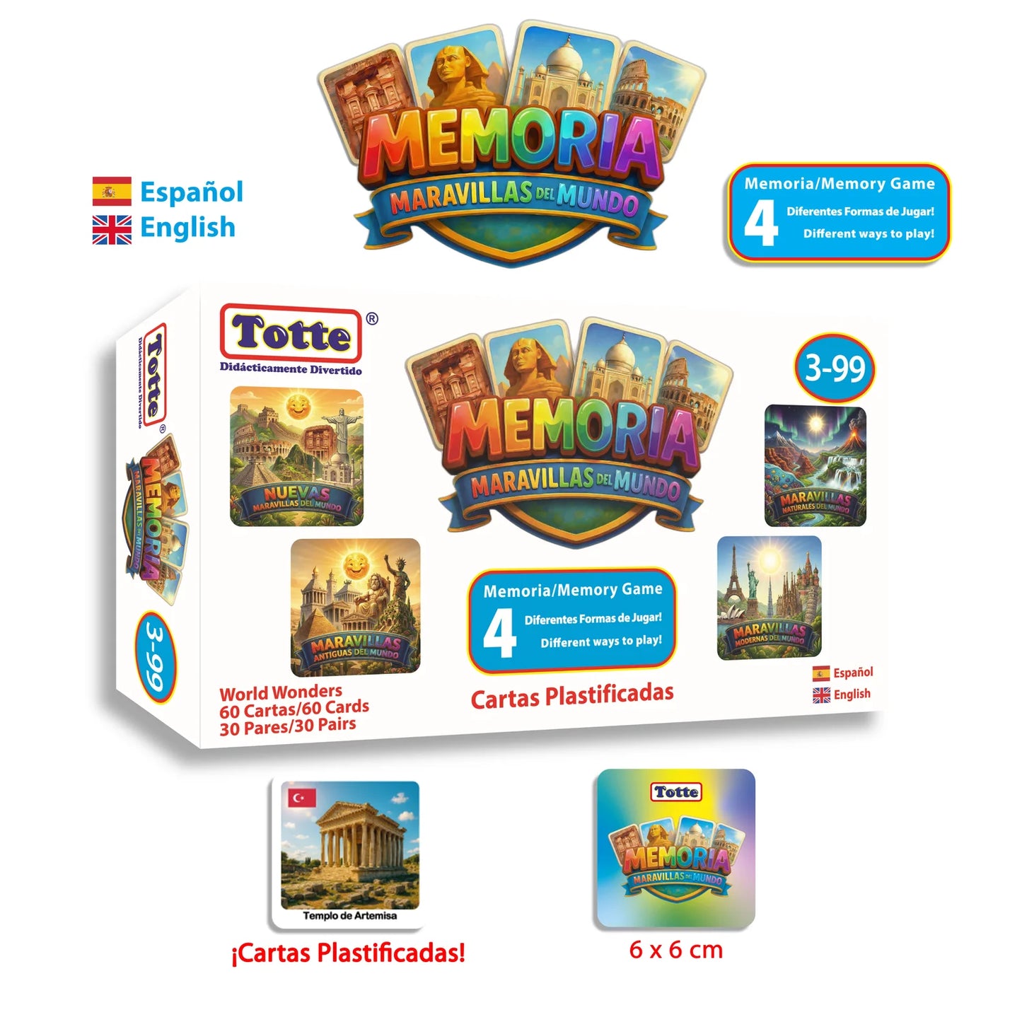 Memoria Maravillas del Mundo (español-inglés), Educativos Totte