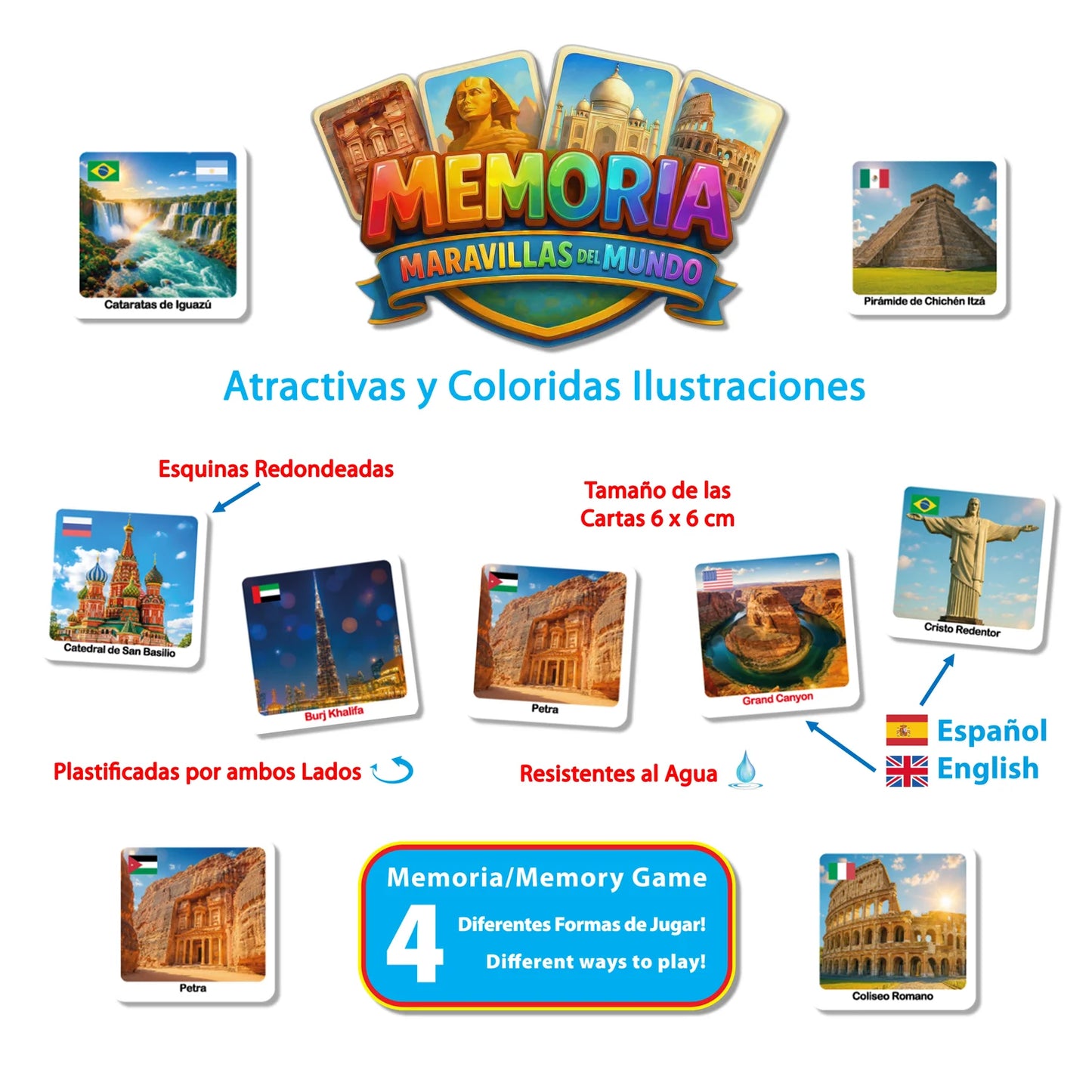 Memoria Maravillas del Mundo (español-inglés), Educativos Totte