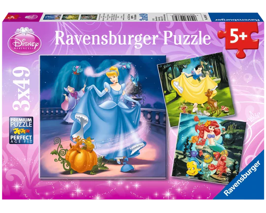 Cenicienta, Blancanieves y la Sirenita: Rompecabezas 3 x 49 Piezas Ravensburger
